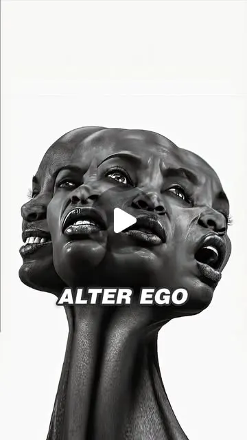 Escultura de uma cabeça com vários rostos, capa do quadro sobre alter ego